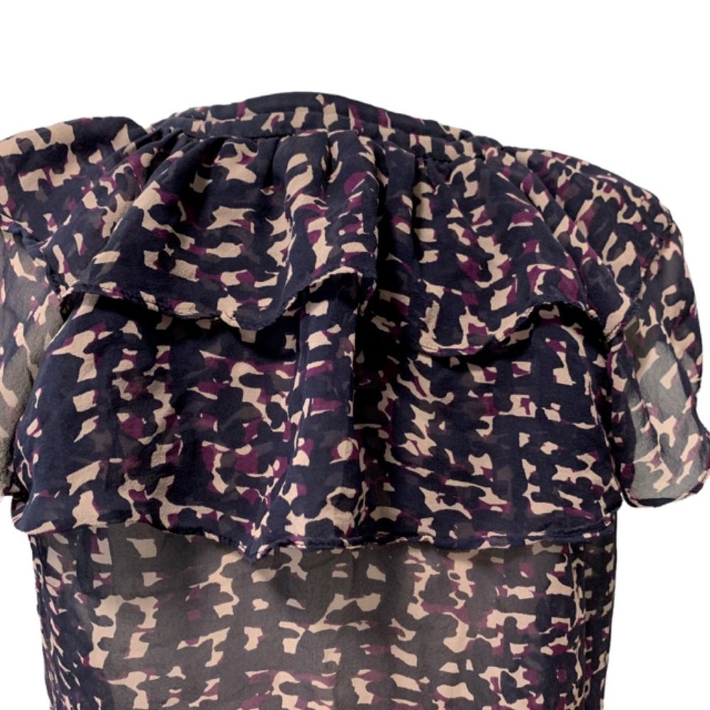 Ann Taylor Graphic Sheer Ruffle Silk Top Small - Picture 9 of 12